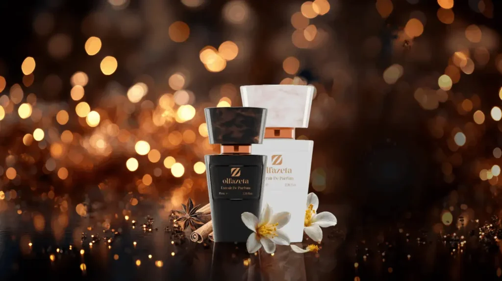 luxury perfume bottle with golden lights background copie 1400x785